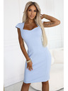 numoco 318-8 Elegantní midi šaty s pěkným výstřihem - světle modré