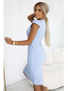 numoco 318-8 Elegantní midi šaty s pěkným výstřihem - světle modré