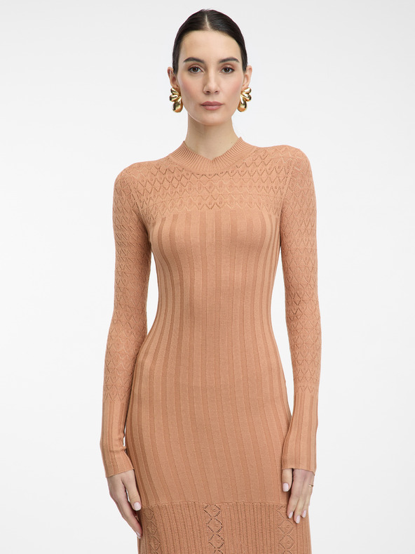 Orsay Světle hnědé dámské maxi šaty ORSAY