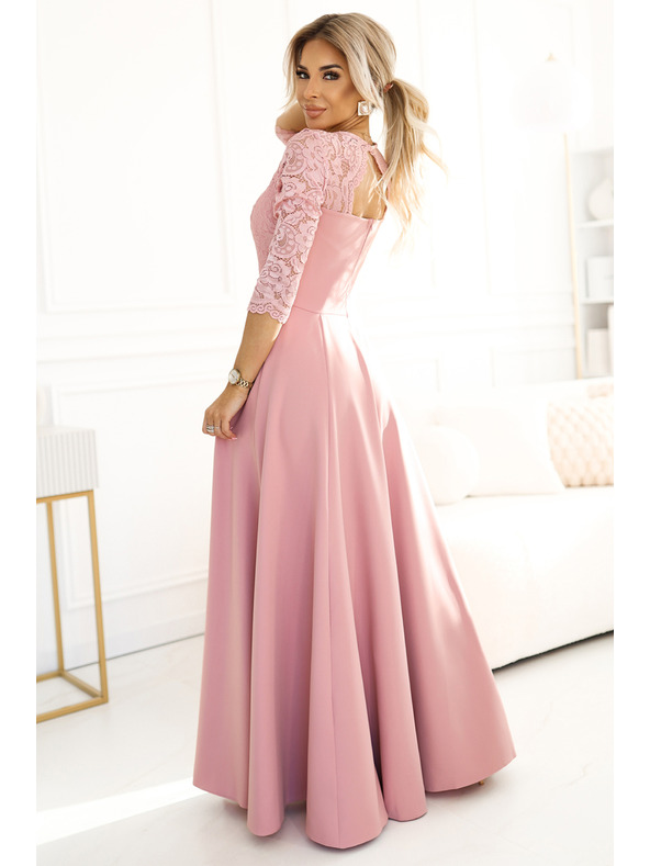 numoco Elegantní dlouhé krajkové šaty s výstřihem Numoco