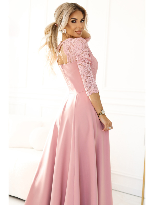 numoco Elegantní dlouhé krajkové šaty s výstřihem Numoco