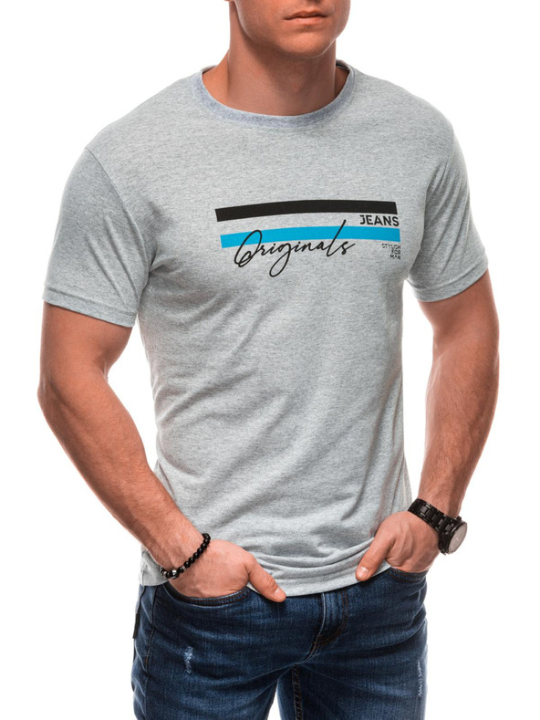 Edoti Pánské tričko s potiskem S2027 - šedé OTHER