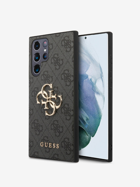 Guess PU 4G Metal Logo Zadní Kryt pro Samsung Galaxy S24 Ultra Grey Obal na telefon