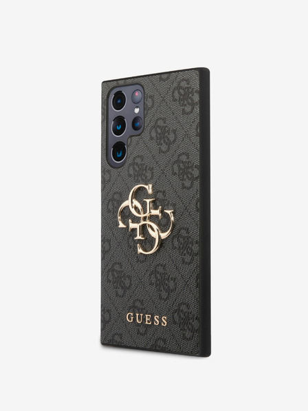 Guess PU 4G Metal Logo Zadní Kryt pro Samsung Galaxy S24 Ultra Grey Obal na telefon