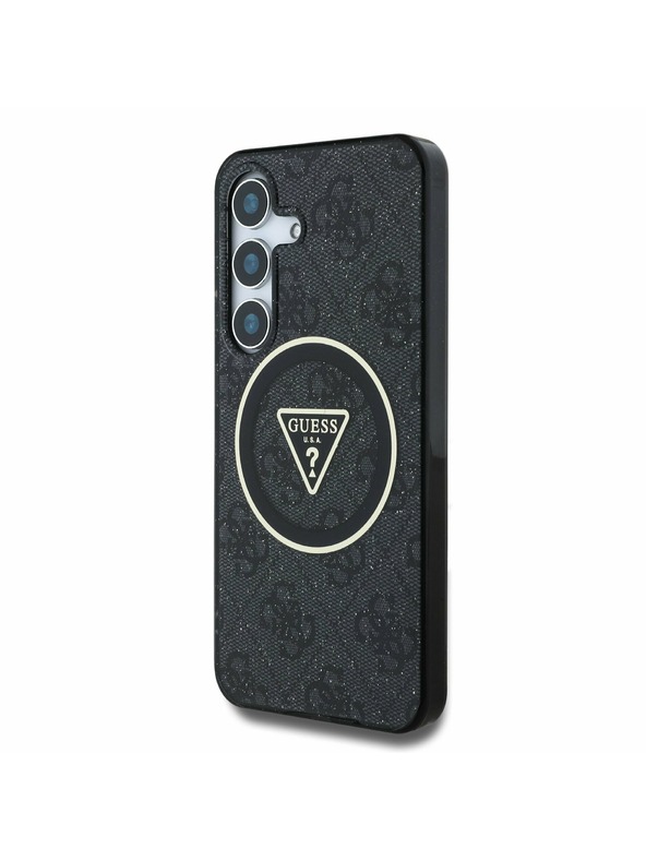 Guess IML 4G Glitter and Triangle Logo MagSafe Zadní Kryt pro Samsung Galaxy S25 Black Obal na telefon