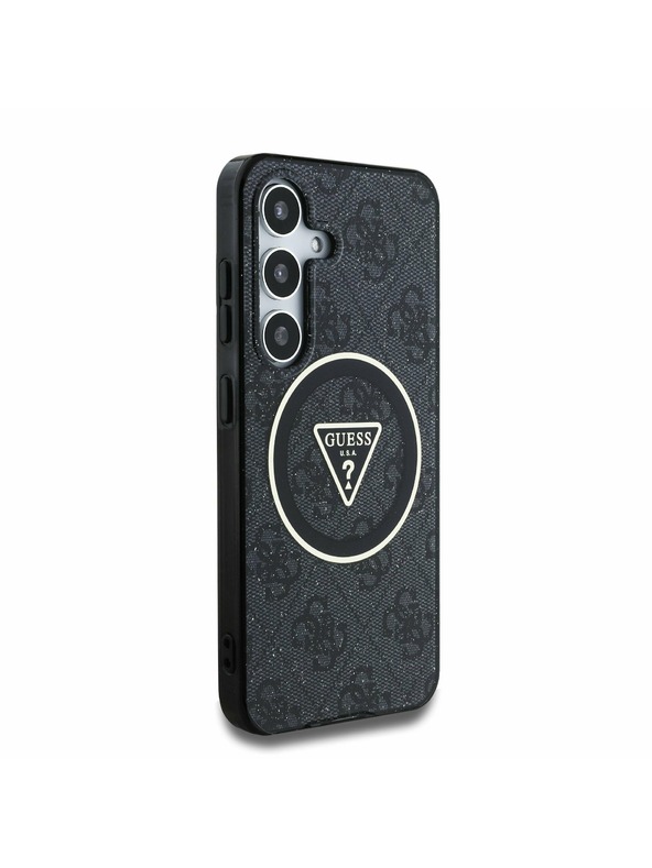 Guess IML 4G Glitter and Triangle Logo MagSafe Zadní Kryt pro Samsung Galaxy S25 Black Obal na telefon