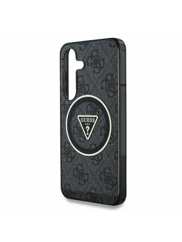 Guess IML 4G Glitter and Triangle Logo MagSafe Zadní Kryt pro Samsung Galaxy S25 Black Obal na telefon