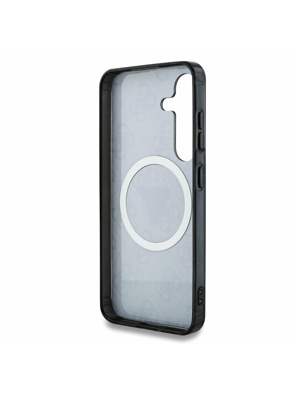 Guess IML 4G Glitter and Triangle Logo MagSafe Zadní Kryt pro Samsung Galaxy S25 Black Obal na telefon