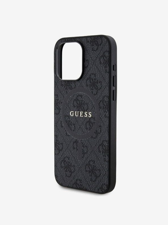 Guess PU Leather 4G Colored Ring MagSafe Zadní Kryt pro iPhone 15 Pro Black Obal na telefon