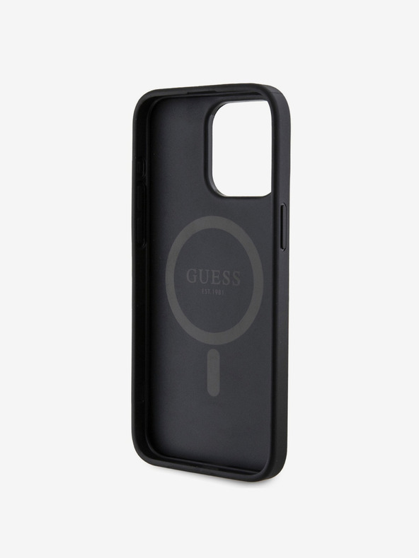 Guess PU Leather 4G Colored Ring MagSafe Zadní Kryt pro iPhone 15 Pro Black Obal na telefon