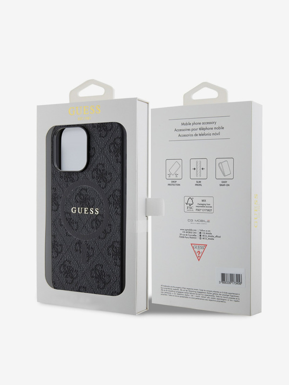 Guess PU Leather 4G Colored Ring MagSafe Zadní Kryt pro iPhone 15 Pro Black Obal na telefon
