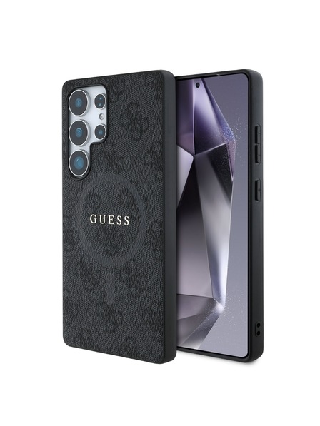 Guess PU Leather 4G Colored Ring MagSafe Zadní Kryt pro Samsung Galaxy S25 Ultra Black Obal na telefon