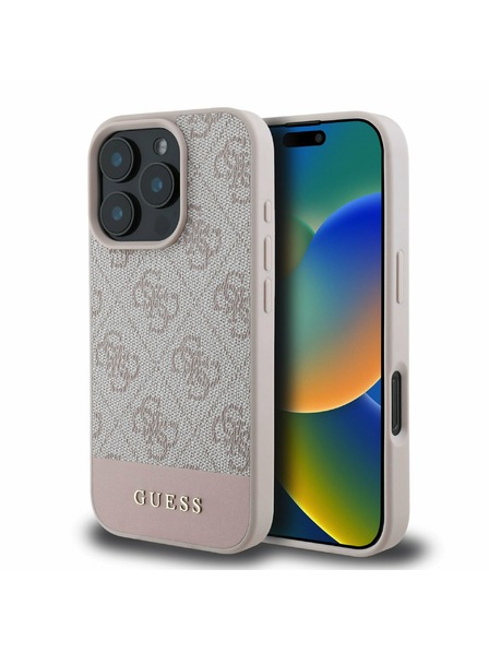 Guess PU 4G Stripe Zadní Kryt pro iPhone 16 Pro Pink Obal na telefon