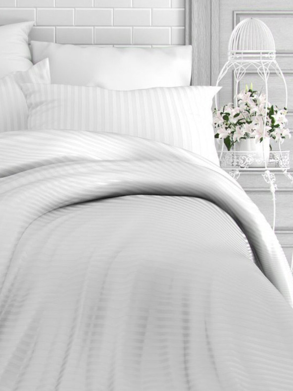Kvalitex Francouzské saténové povlečení s proužkem 1+2, 240x200, 70x90cm BÍLÉ