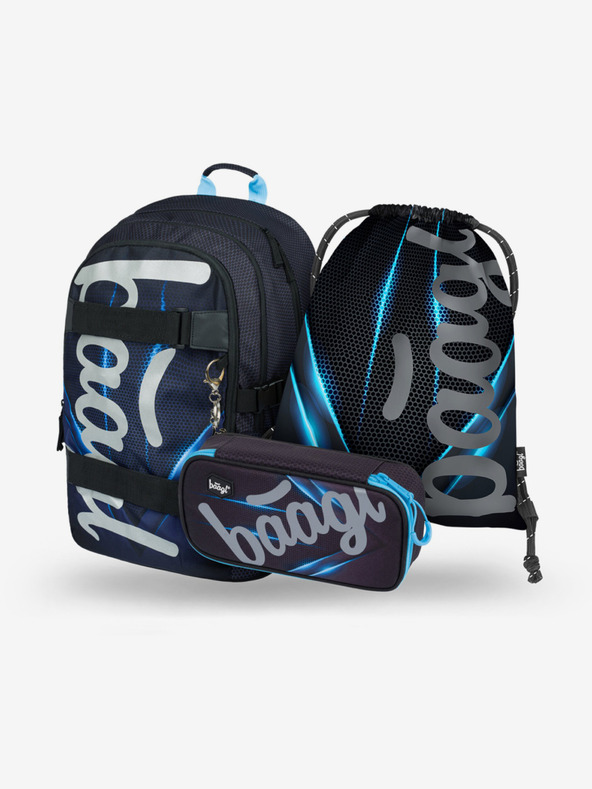 BAAGL  Černý 3 set skate bluelight: batoh, penál, sáček Baagl