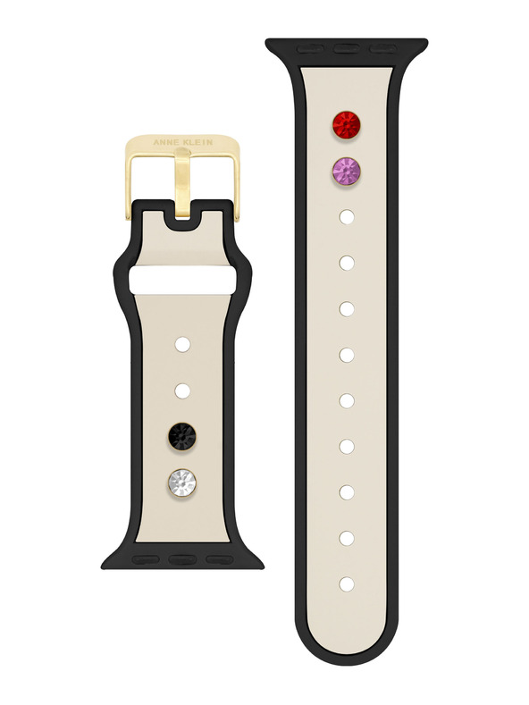 Anne Klein Silikonový krémovo-černý řemínek Anne Klein pro Apple Watch 38/40/41