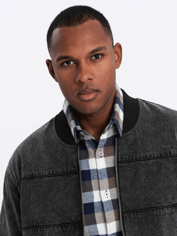 Ombre Clothing Pánská džínová bunda bomber s efektem stone wash - černá V2 OM-JADJ-0163 Ombre Clothing