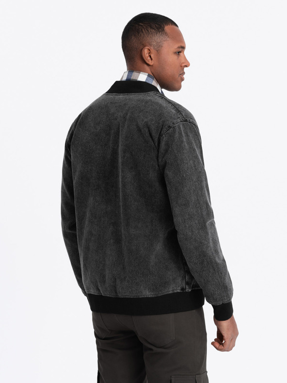 Ombre Clothing Pánská džínová bunda bomber s efektem stone wash - černá V2 OM-JADJ-0163 Ombre Clothing