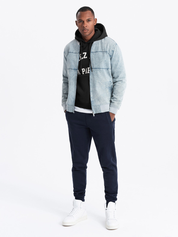 Ombre Clothing Pánská džínová bunda bomber s efektem stone wash - světle modrá V3 OM-JADJ-0163 Ombre Clothing
