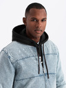 Ombre Clothing Pánská džínová bunda bomber s efektem stone wash - světle modrá V3 OM-JADJ-0163 Ombre Clothing