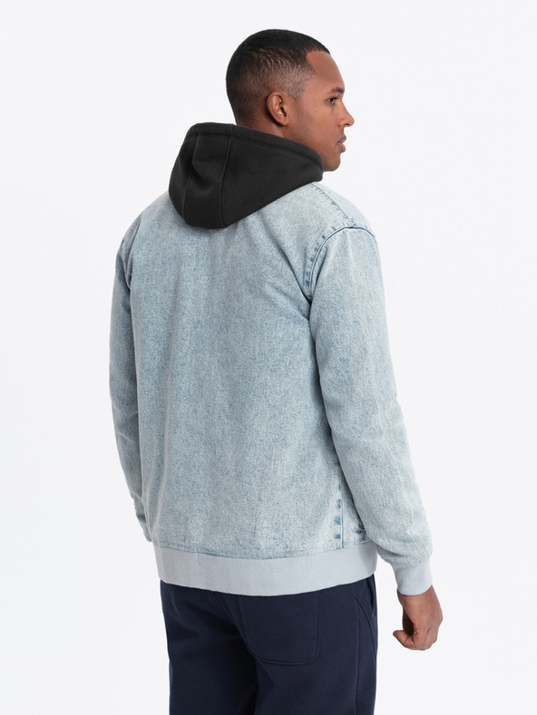 Ombre Clothing Pánská džínová bunda bomber s efektem stone wash - světle modrá V3 OM-JADJ-0163 Ombre Clothing