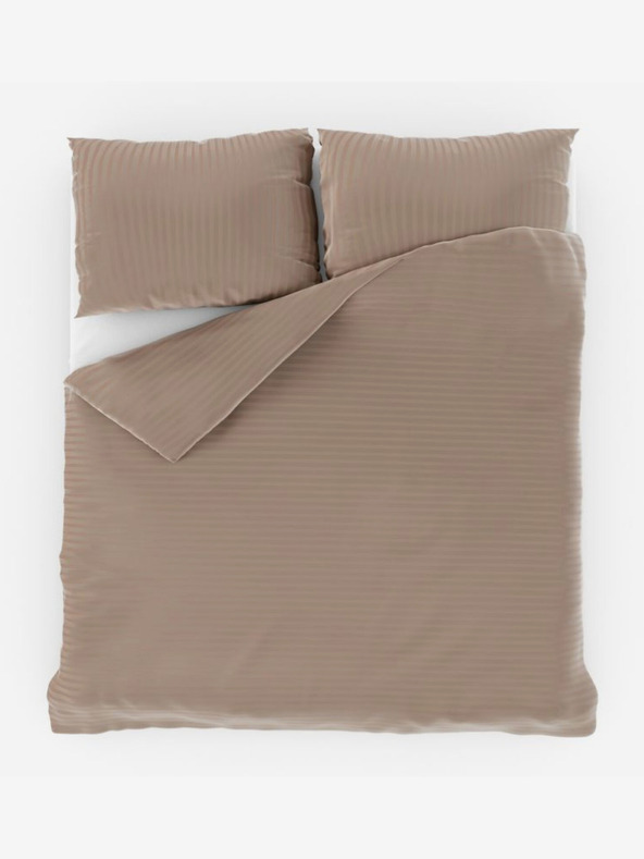 Kvalitex Francouzské saténové povlečení s proužkem 1+2, 240x200, 70x90cm béžové Kvalitex