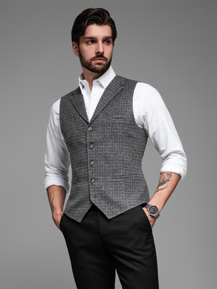 Ombre Clothing Pánská vesta z vlněné směsi s kostkovanými klopami Ombre Clothing