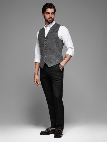Ombre Clothing Pánská vesta z vlněné směsi s kostkovanými klopami Ombre Clothing