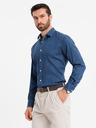 Ombre Clothing Pánská džínová košile s lyocellem a výšivkou na prsou Ombre Clothing