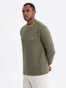 Ombre Clothing Pánské bavlněné tričko s dlouhým rukávem, pruhovaným výstřihem do U a výšivkou Ombre Clothing