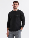 Ombre Clothing Pánské bavlněné tričko s dlouhým rukávem, pruhovaným výstřihem do U a výšivkou Ombre Clothing
