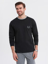 Ombre Clothing Pánské bavlněné tričko s dlouhým rukávem, pruhovaným výstřihem do U a výšivkou Ombre Clothing