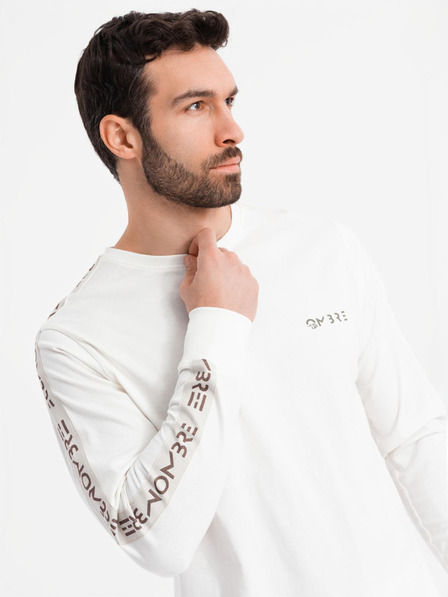 Ombre Clothing Pánské bavlněné tričko s dlouhým rukávem a lemováním a potiskem na hrudi Ombre Clothing