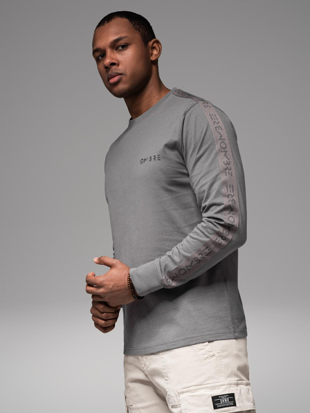 Ombre Clothing Pánské bavlněné tričko s dlouhým rukávem a lemováním a potiskem na hrudi Ombre Clothing