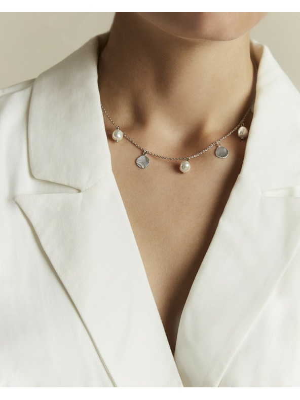 Rosefield Dámský ocelový náhrdelník Rosefield Multi Shell and Pearl Charms