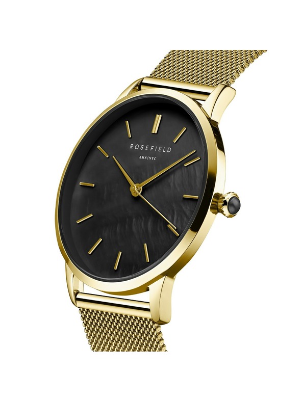 Rosefield Dámské hodinky Rosefield Pearl Edit Mesh Black Gold RBGMG-R07