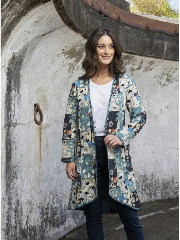 Orientique Modrý dámský oboustranný vzorovaný lehký kabát Orientique Hamrun