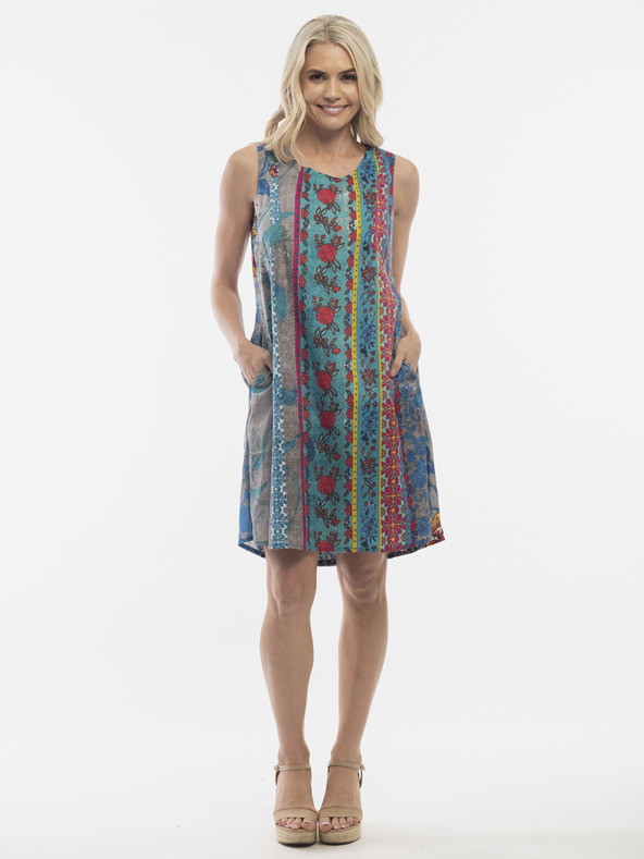 Orientique Modré dámské oboustranné vzorované šaty Orientique