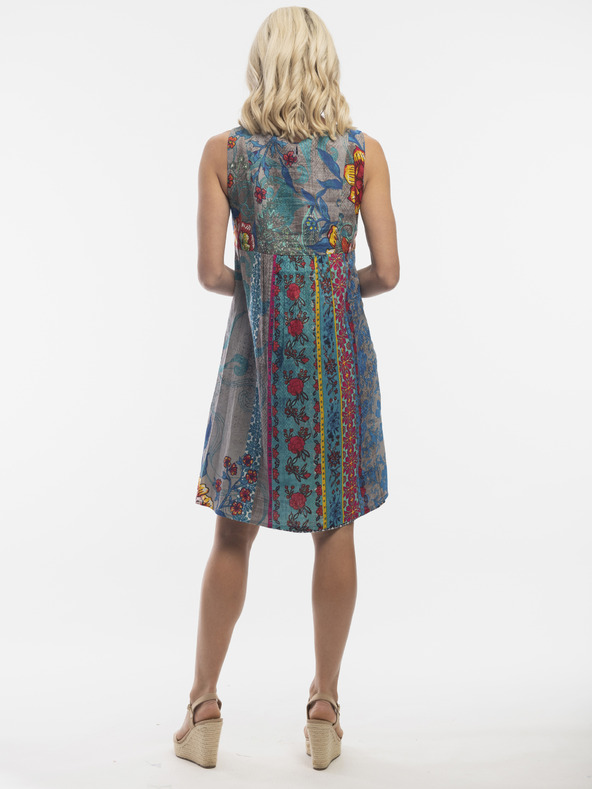 Orientique Modré dámské oboustranné vzorované šaty Orientique