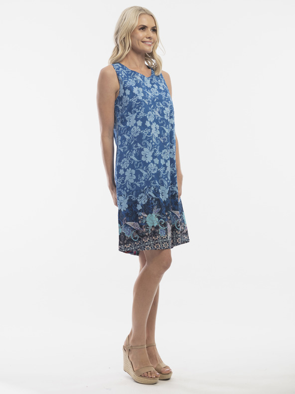 Orientique Modré dámské oboustranné vzorované šaty Orientique