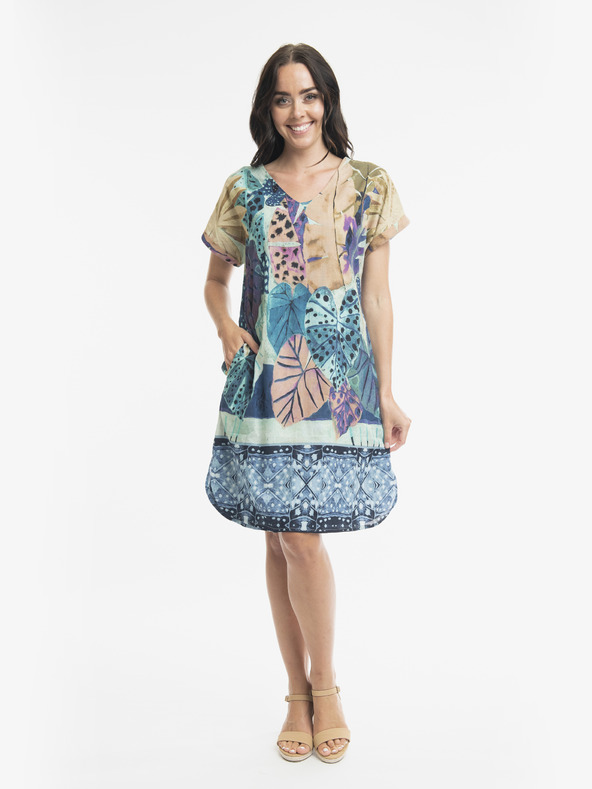 Orientique Modré dámské vzorované oboustranné šaty Orientique Agios