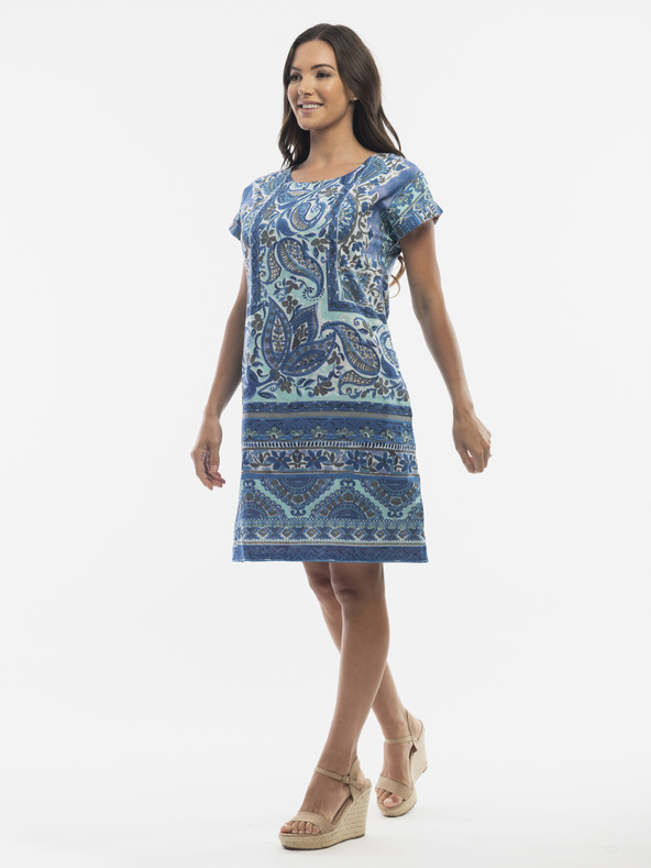 Orientique Modré dámské vzorované šaty Orientique