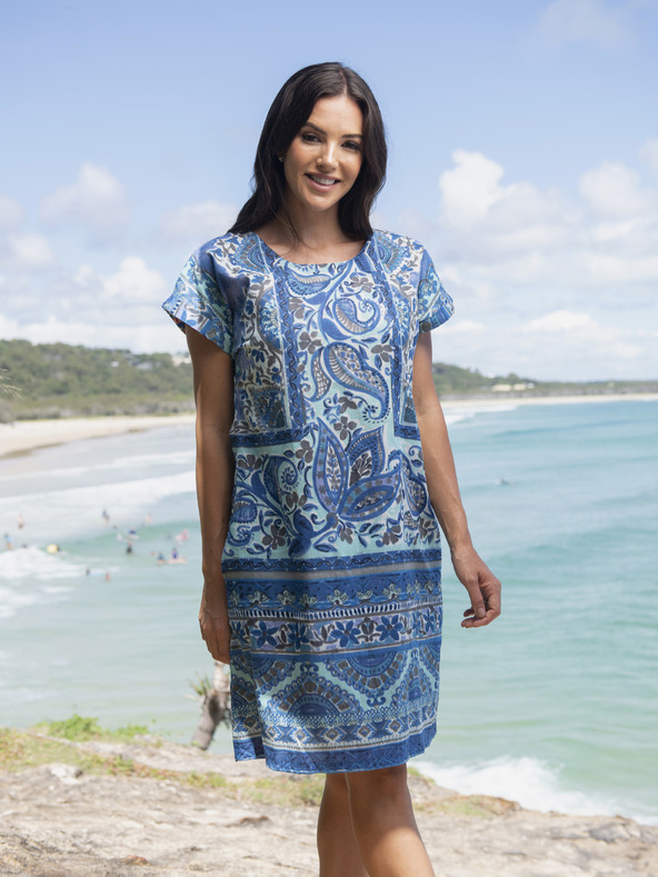 Orientique Modré dámské vzorované šaty Orientique