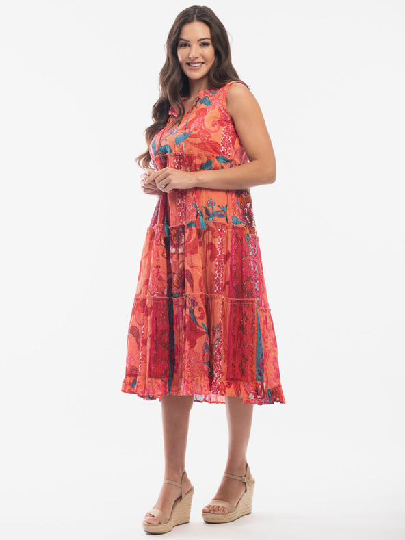 Orientique Oranžovo-červené dámské květované šaty Orientique