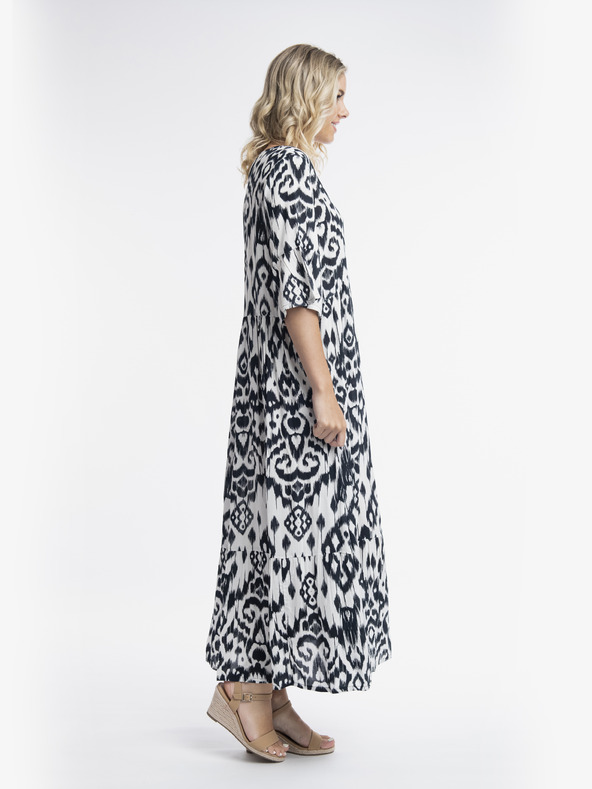 Orientique Bílo-černé dámské vzorované maxišaty Orientique Izmir