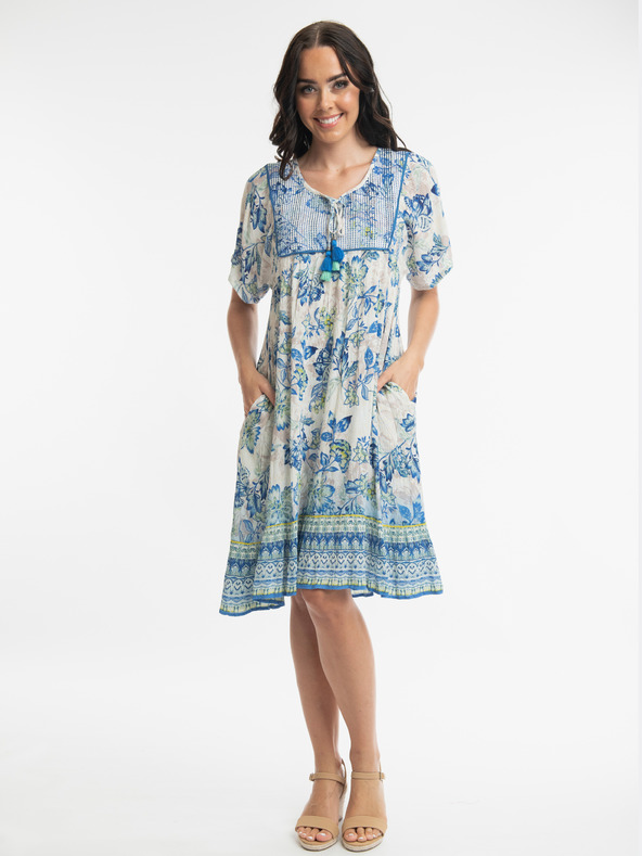 Orientique Světle modré dámské květované šaty Orientique Rhodes