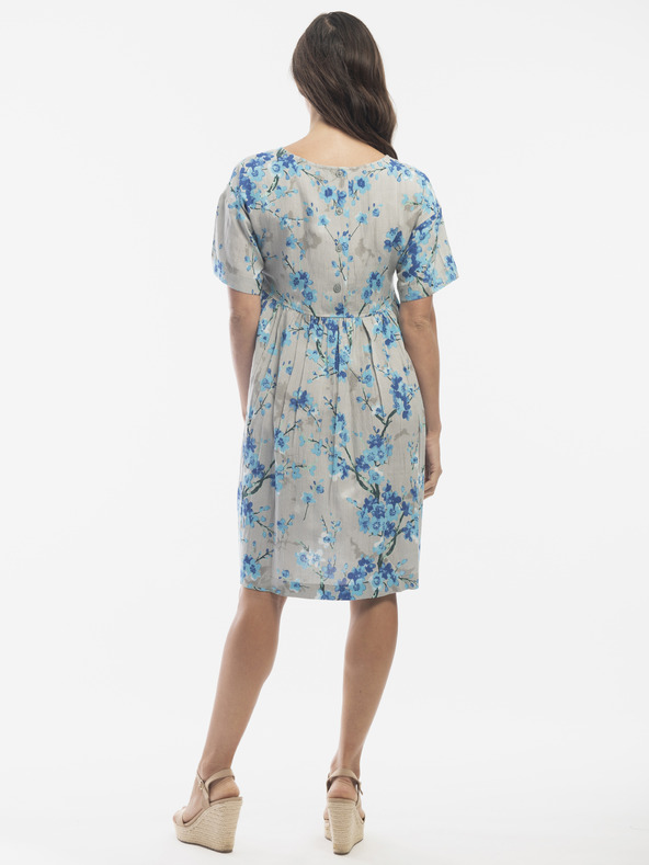 Orientique Modro-šedé dámské květované šaty s příměsí lnu Orientique