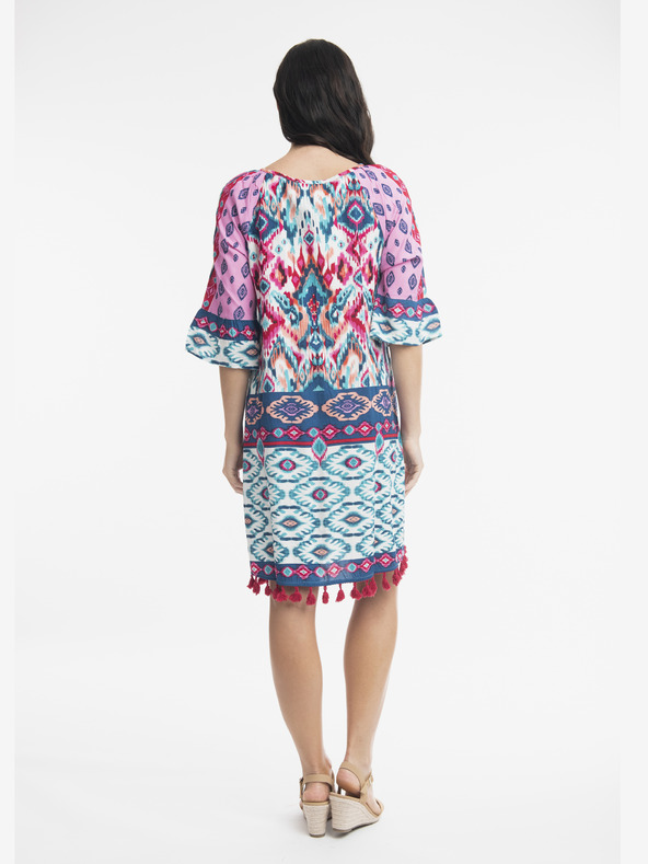 Orientique Růžovo-tyrkysové dámské vzorované šaty Orientique Izmir