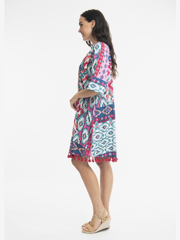 Orientique Růžovo-tyrkysové dámské vzorované šaty Orientique Izmir