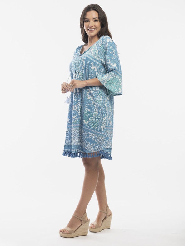 Orientique Modré dámské vzorované šaty Orientique